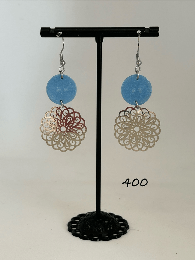 💙Boucles d’Oreilles Argentées & Résine Bleue – Réf. 400