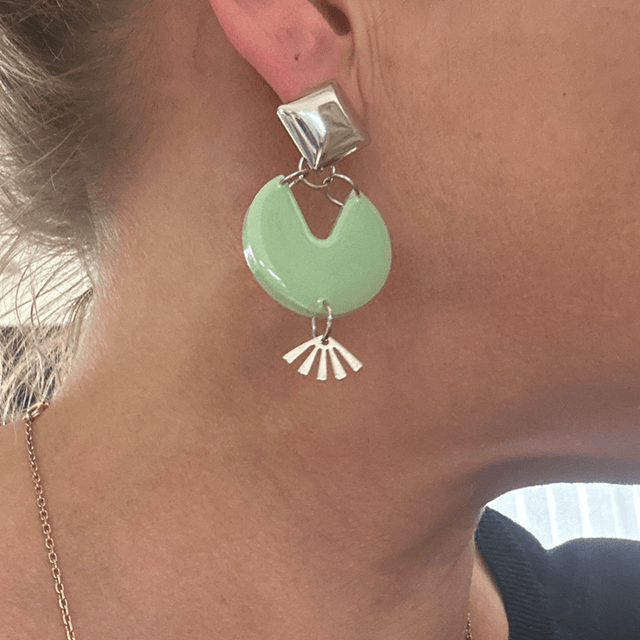 💚Boucles d’oreilles vert "jade" – Résine & acier inoxydable - Réf. 766
