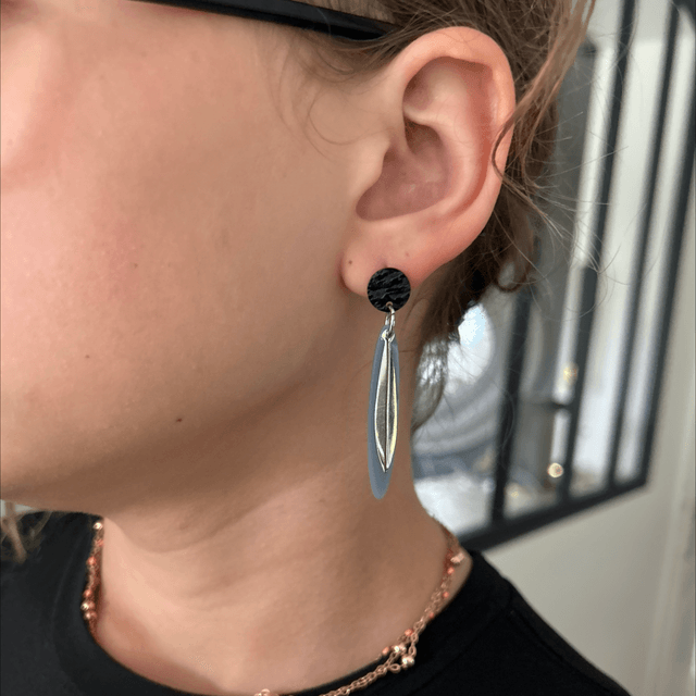 🩶Boucles d’oreilles ellipse – Résine & Acier inoxydable - Réf. 765