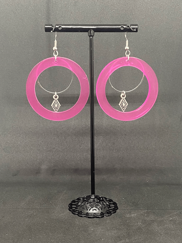 🩷Boucles d'Oreilles Cercles Fuchsia & Charms – Réf. 308 