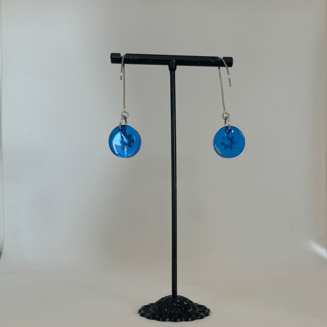 💙 Boucles d'Oreilles Bleues Pop & Petite Fleur – Réf. 676