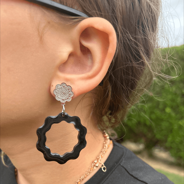 🖤Boucles d’Oreilles Noires – Résine Époxy & Acier Inoxydable - Réf. 752