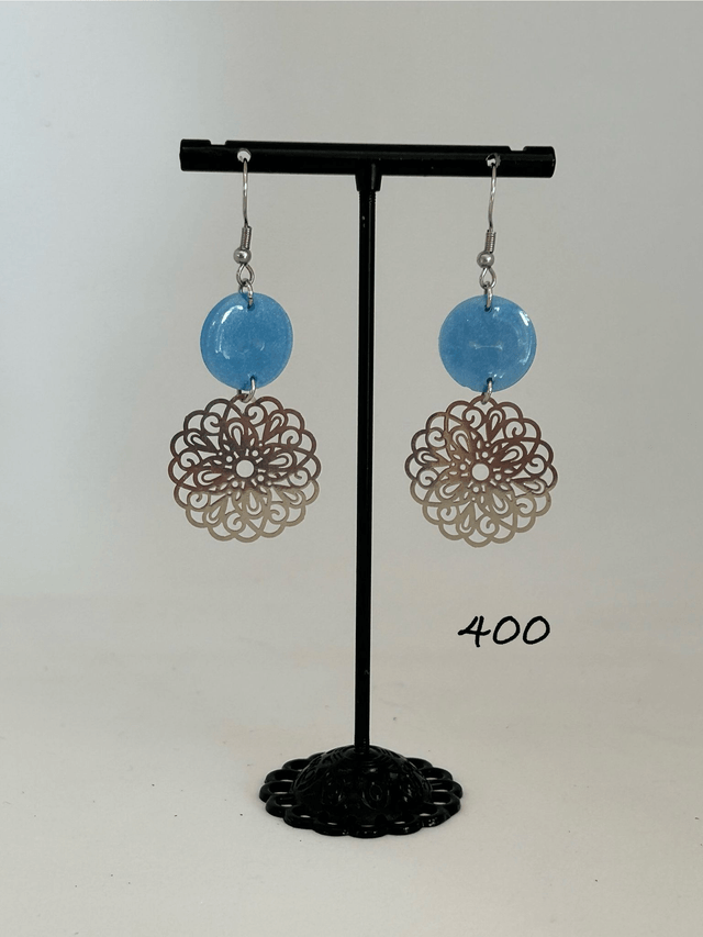💙Boucles d’Oreilles Argentées & Résine Bleue – Réf. 400