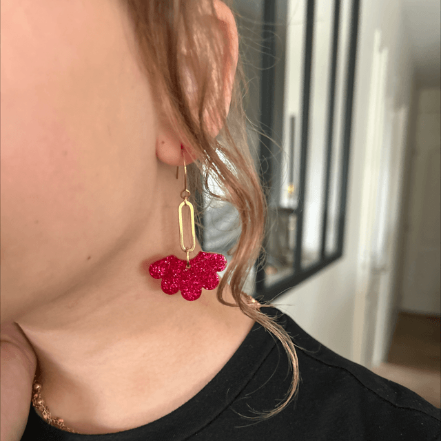 ❤️Boucles d’Oreilles “Fleur Pailletée” – Réf. 748