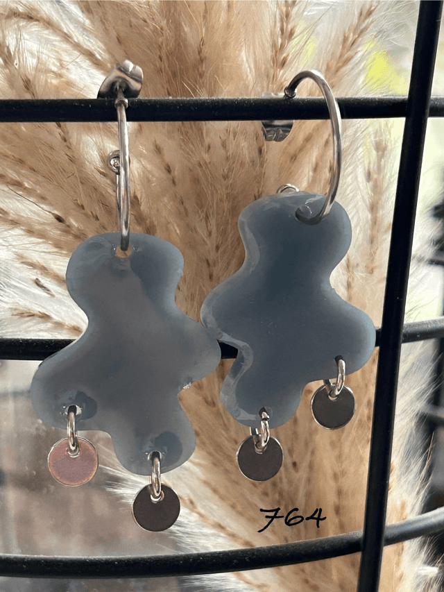 🩶Boucles d’oreilles demi-créoles – Résine Époxy &amp; Acier Inoxydable - Réf. 764